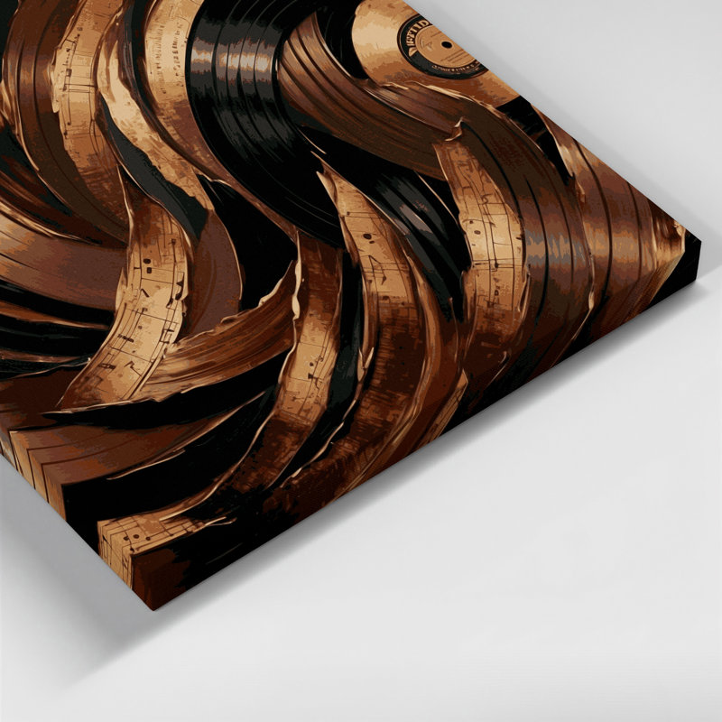 Musique, disques vinyles rétro, art mural sur toile brune, H 20 po x l 30 po