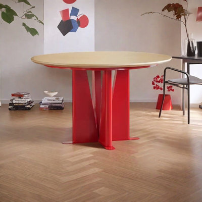 Solid wood dining table with red legs