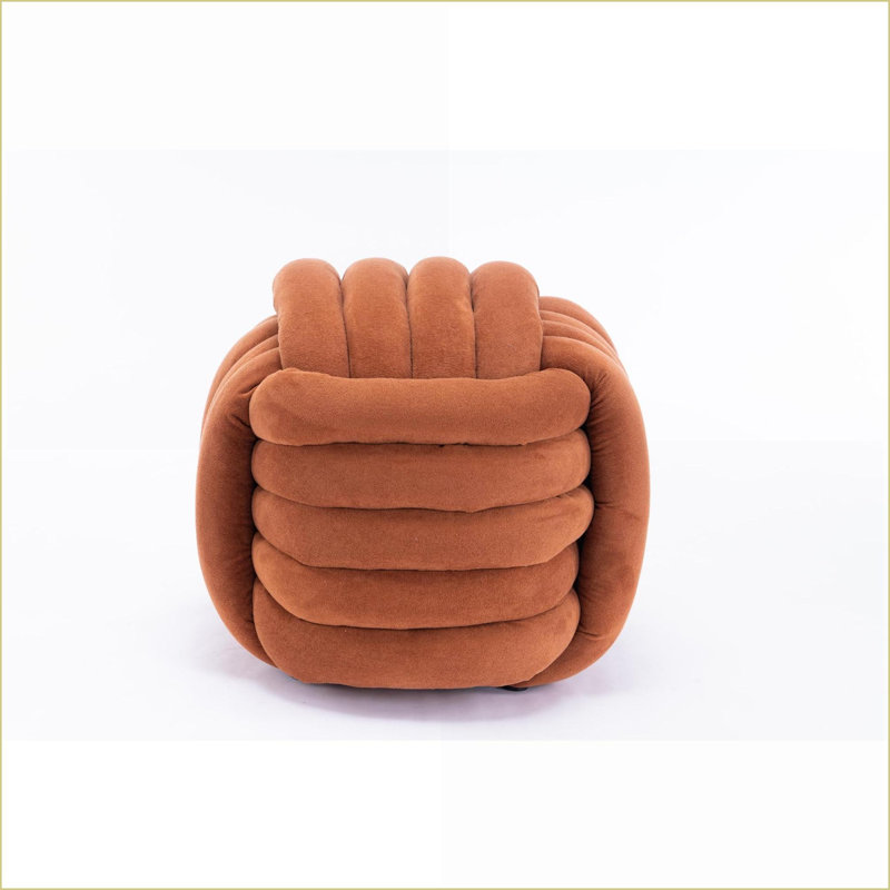 Ottoman Modern Knot Design Footstool for Living Room, Bedroom | Orange | Chenille, Orange