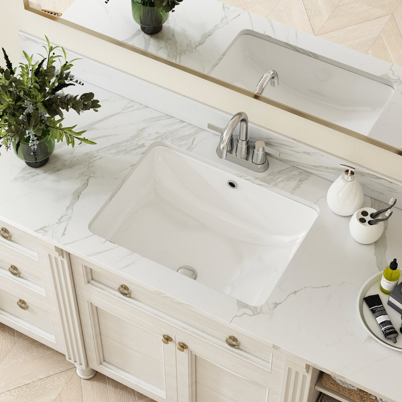 TOBILI 15.15'' X20.27" White Ceramic Rectangular Undermount Bathroom Sink with Overflow