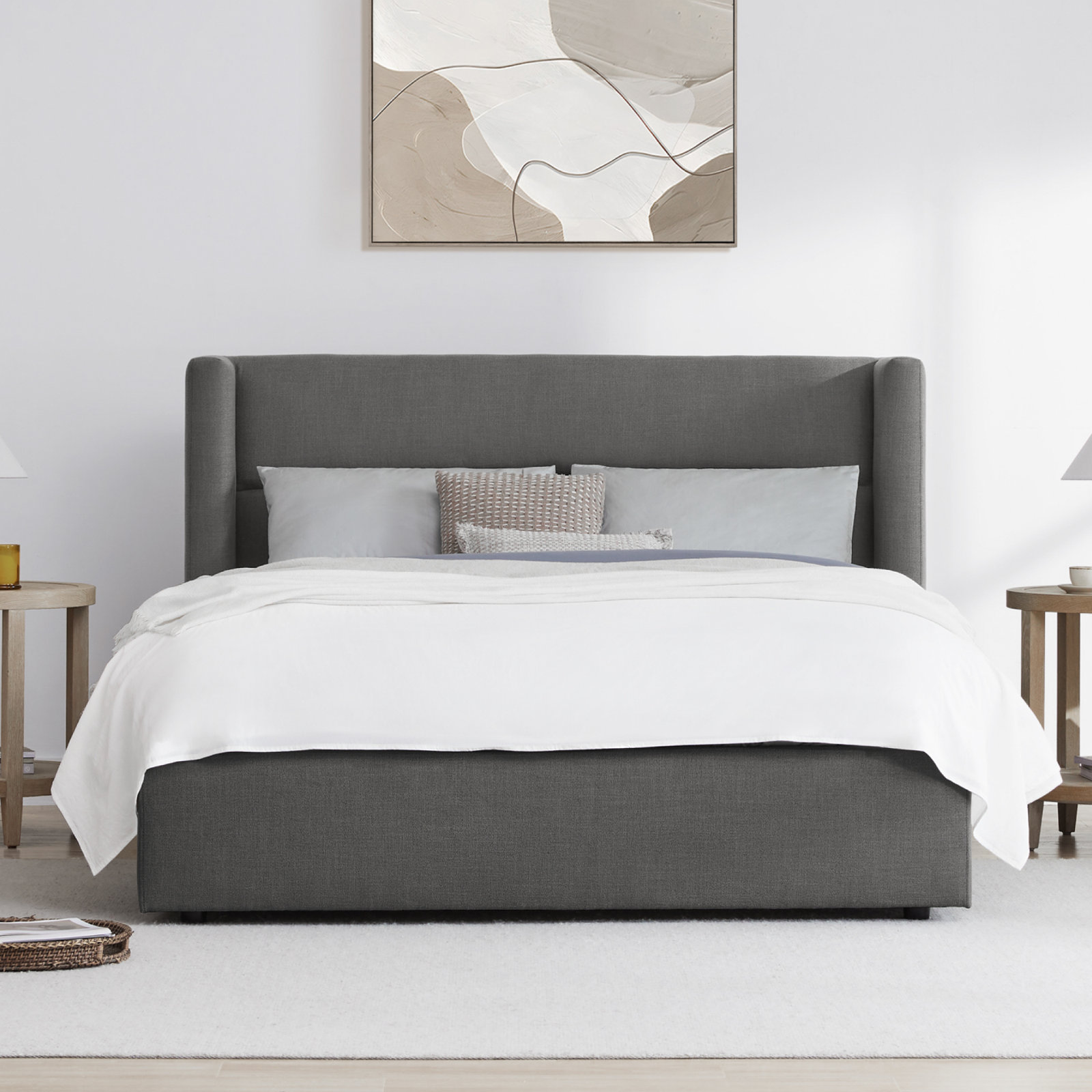 Jayla Platform Bed, Queen, Effie Smoke Performance Linen