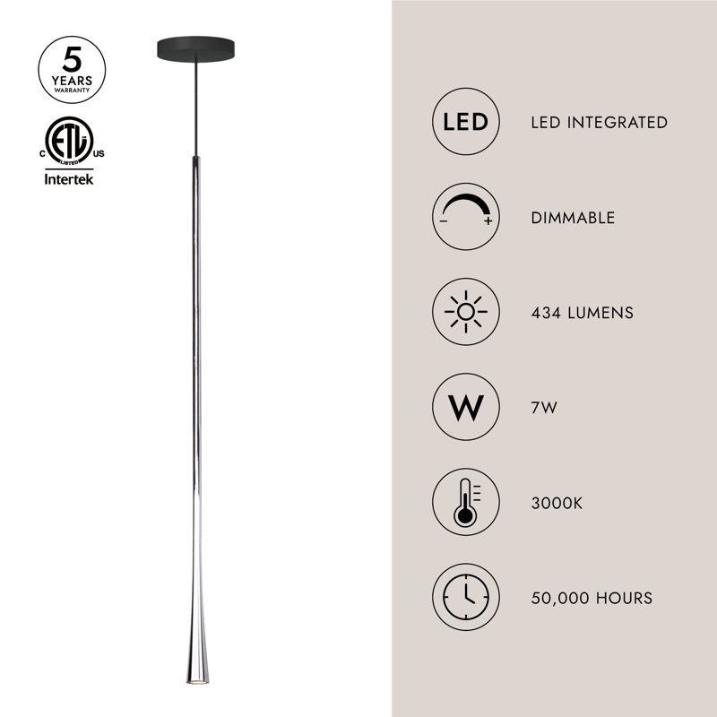 Taper 1 - Light LED Pendant, 151.75" H x 1.25" W x 1.25" D, White