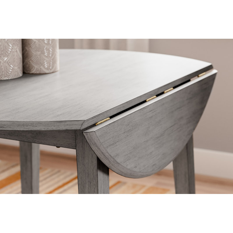 Extendable Round Solid Wood Base Dining Table, Gray, Gray