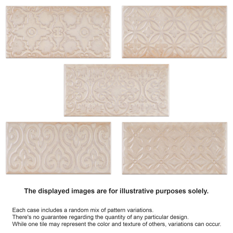 Zurbaran 4.73 in. X 9.45 in. Polished Ceramic Subway Wall Tile, Beige