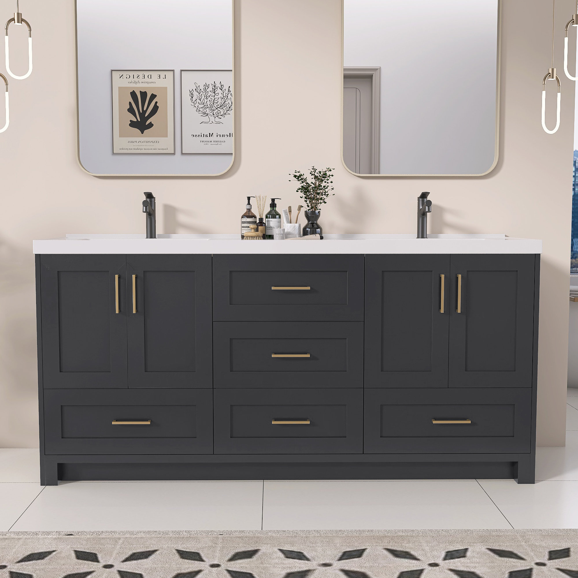 Rosdorf Park Liskeard Solid Wood 72 Inch Double Bathroom Vanity with ...