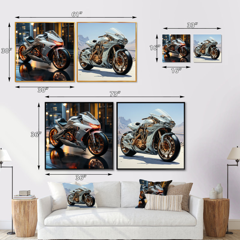 Futuriste Speedster - ensemble de 2 collages carrés de moto, Cadre flottant noir, H 16 po x l 33 po