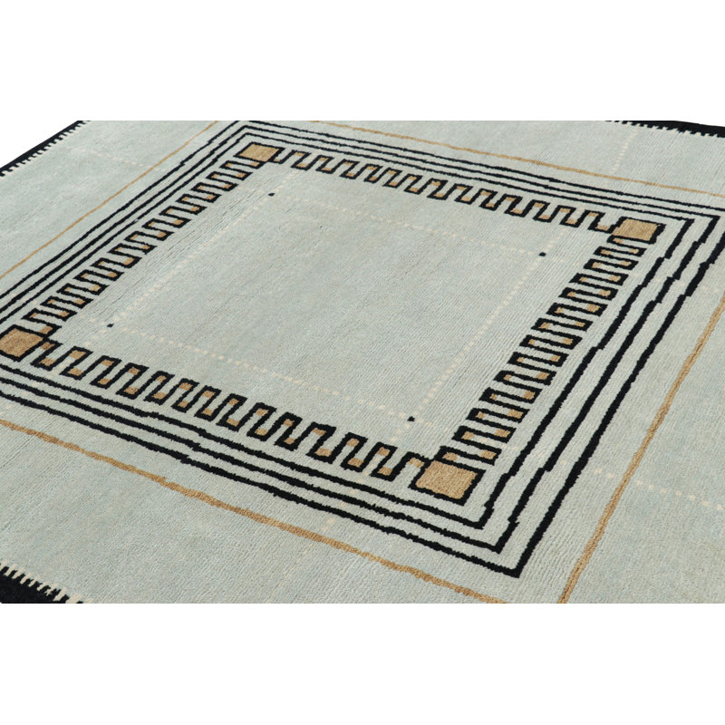 Art Deco Hand Knotted Wool Geometric Area Rug, Rectangle 10' x 14'