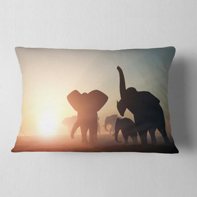 African Group of Elephants in the Wild Lumbar Pillow