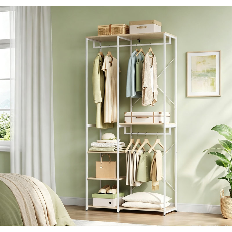 Mahurin 90cm Clothing Rack, Light Woodlook/White
