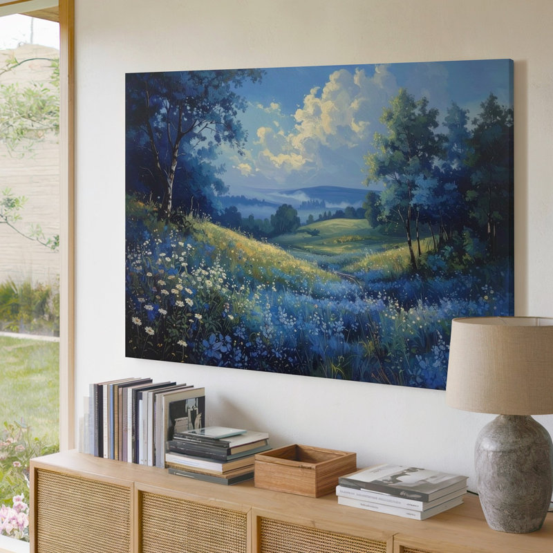Toile bleue, paysage sauvage, prairie, paysage panoramique de Canvasserene, art mural, H 20 po x l 20 po