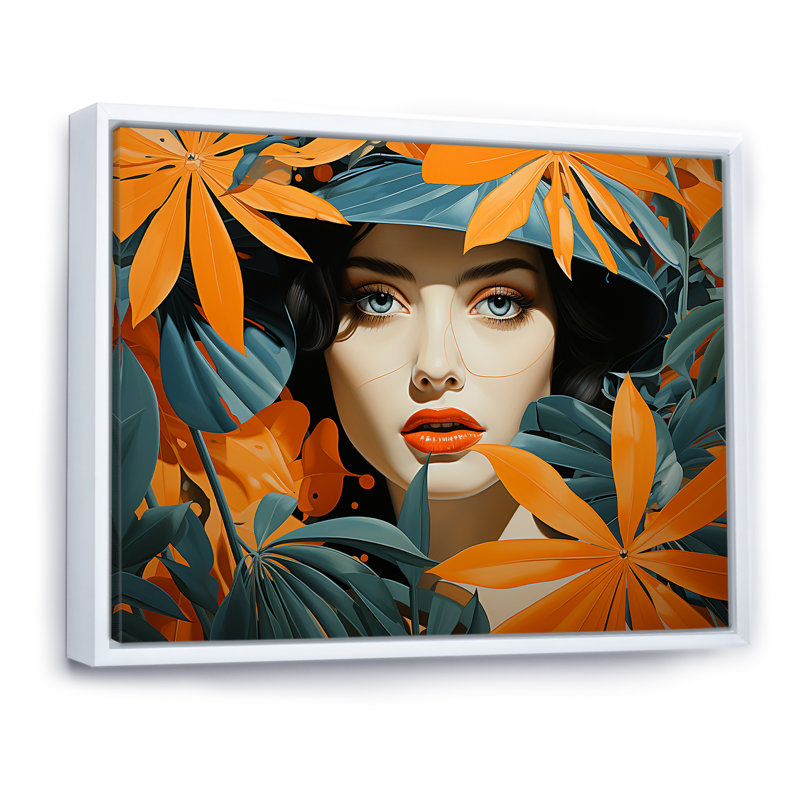 «Urban Greenery Woman Portrait I», reproduction sur toile, Cadre flottant blanc, H 12 po x l 20 po x P 1 po