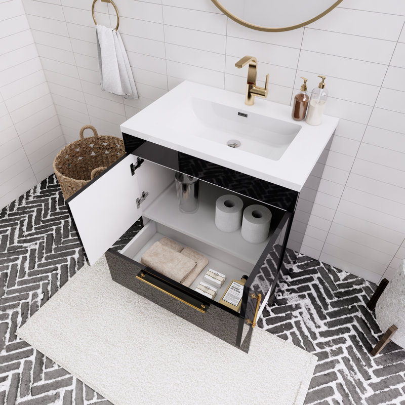 Spring Single Bathroom Vanity, Gloss Black, 30"