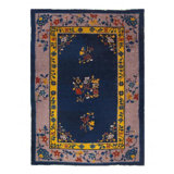 Canvello Navy Blue Antique Chinese Art Deco Rug - 4'2'' X 5'11''