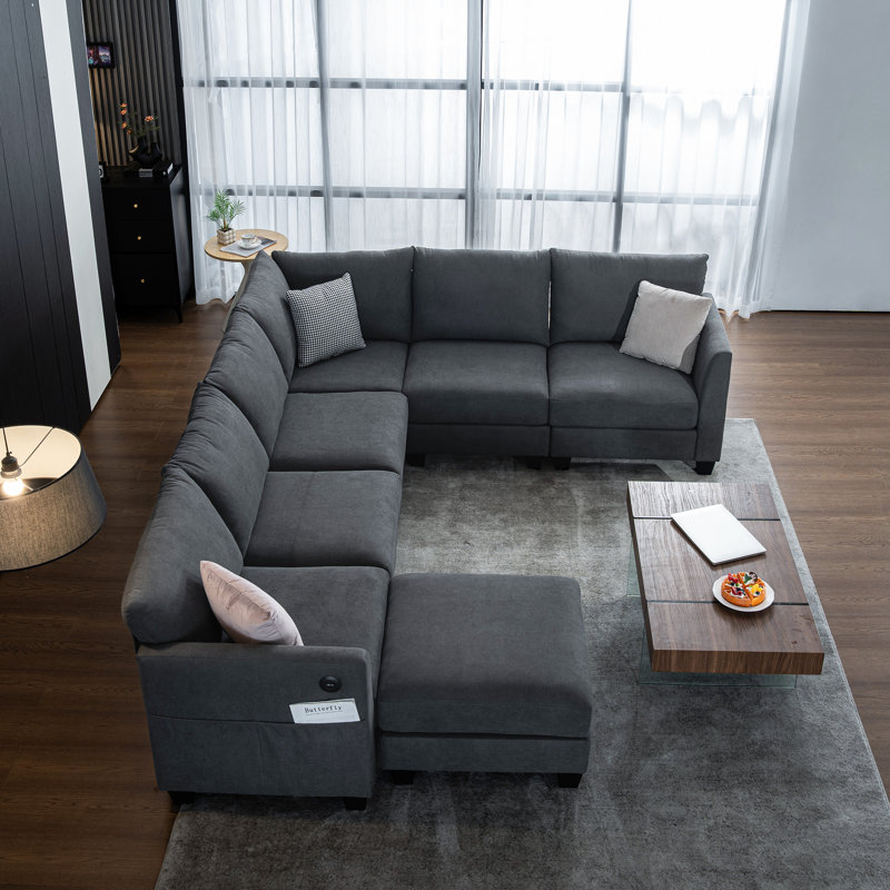 Grand canapé modulaire Amold de 122,8 po, canapé modulaire en L modulaire en coin, canapé de salon avec rangement pour repose-pieds et port USB