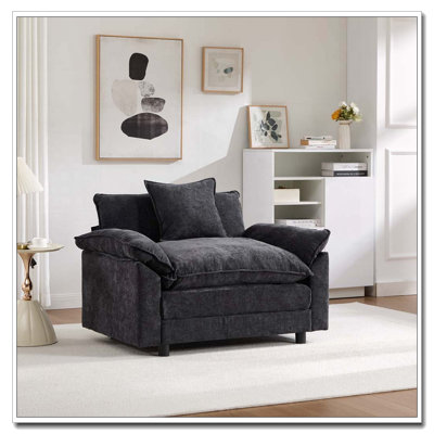 Fauteuil d'appoint moderne avec repose-pieds, revêtement en chenille douce et structure en bois massif