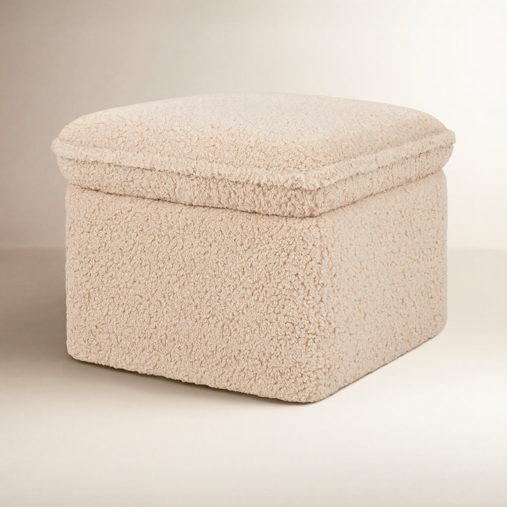 22" Storage Ottoman, Chai Shearling
