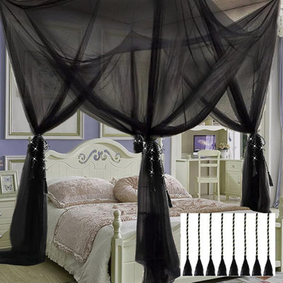 Auvent de moustiquaire pour les filles, rideaux de lit à baldaquin de taille très grand du plafond, moustiquaire en dôme, tente de lit simple, lit à baldaquin pour filles, décoration pour lit de bébé, lit d'enfant et lits pour adultes (carré noir)