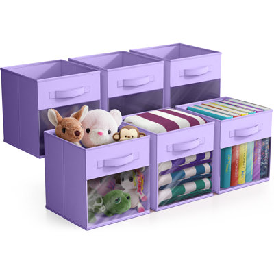 Sorbus 11 Inch 6 Pack Collapsible Fabric Storage Bins with Clear Window - for Organizing Clothes, Toys, Books, Shelves, Closets & more,  Set of 6, Pastel Purple