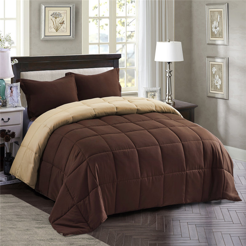 3pc Comforter Set - All Season Reversible Down Alternative Comforter with Two Shams - Breathable, Soft, Fluffy