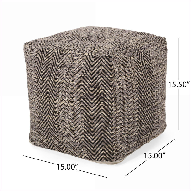 Pouf à chevrons en coton, brun noyer / beige / jaune moutarde | Brun | Tissu