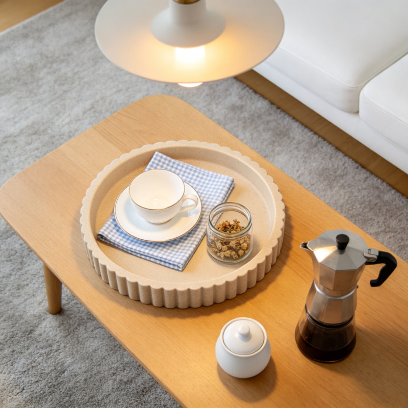Round Decorative Tray Modern Centerpiece For Living Room Coffee Table