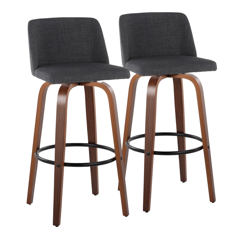 Toriano Swivel Upholstered Counter Stool, Walnut/Black, Blue