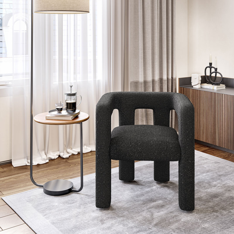 Modern Boucle Barrel Dining Chair, Upholstered Linen Kitchen Boucle Armchair with Sidearms and Back, for Dining Room Living Room