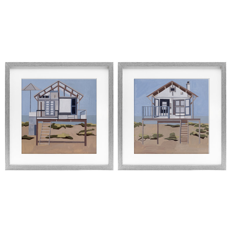 «Silent Shore Beach Homes», ensemble de 2 reproductions encadrées sous verre, design par Melissa Wang, H 16 po x l 16 po