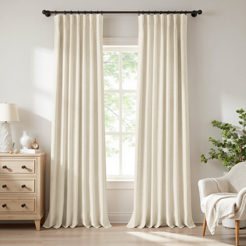 Birglinde Faux Linen Thermal 100% Blackout Curtains Rod Pocket/Ring Clips, 50" W x 102" L, Faux Linen