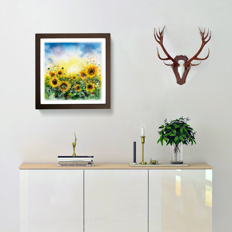 Sunflower Field No.2 - Single Picture Frame Print on Wood, Walnut