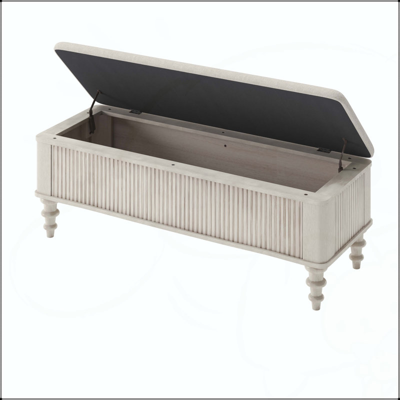 Banc de rangement en bois d'hévéa 50,8 po avec siège en lin, Beige