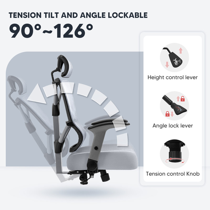 Kymberlie Ergonomic Mesh Task Chair with Headrest, Silver White