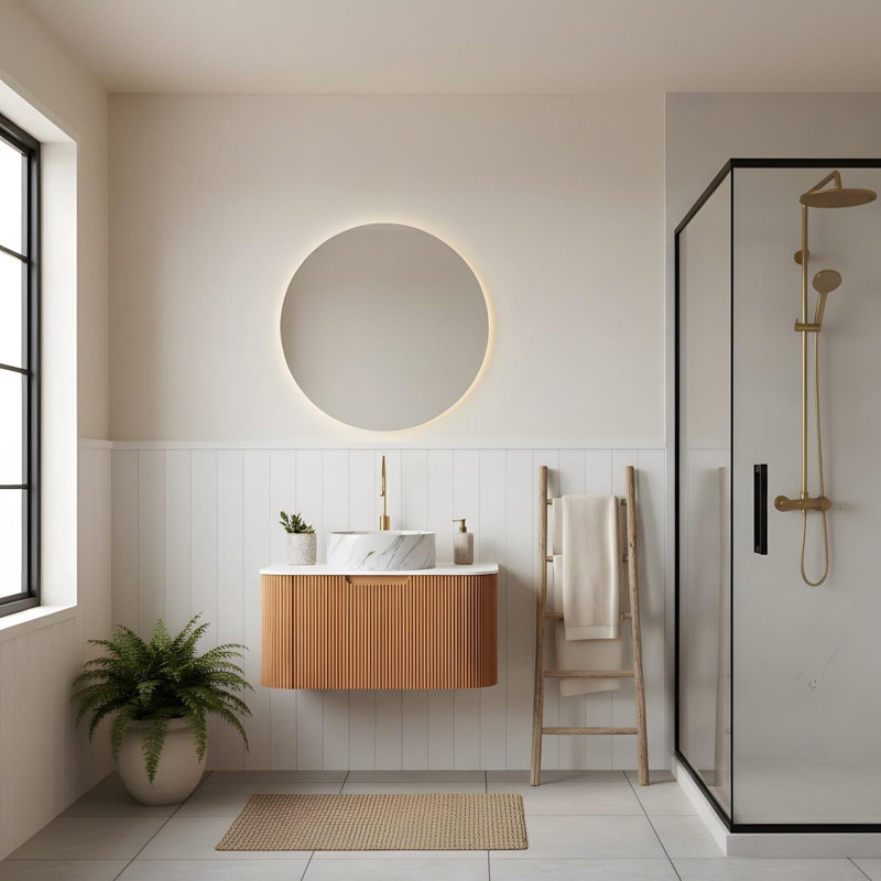 Salle de bain murale 30 po avec lavabo rond en céramique et tiroir, 30"