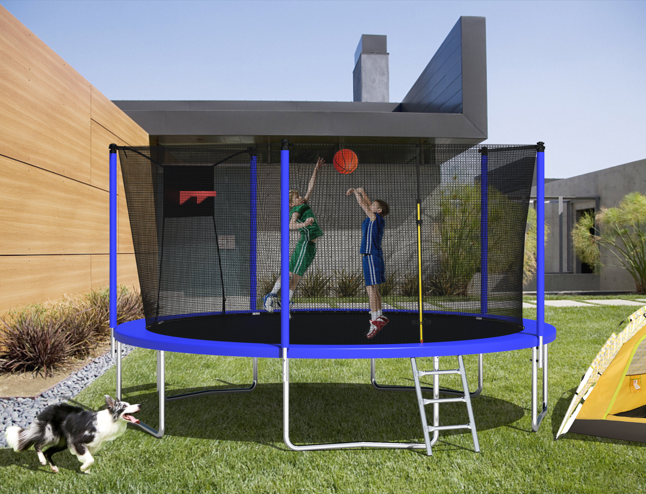 Modern Luxe Furniture 14' Round Backyard Trampoline with Safety ...