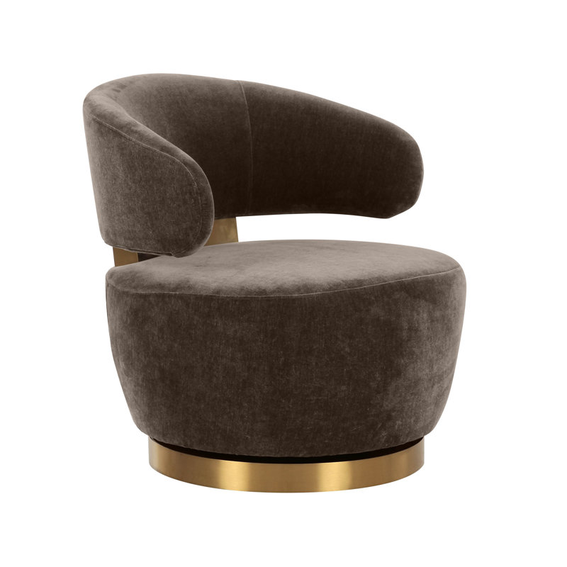 Upholstered Barrel Chair, Brown Polyester