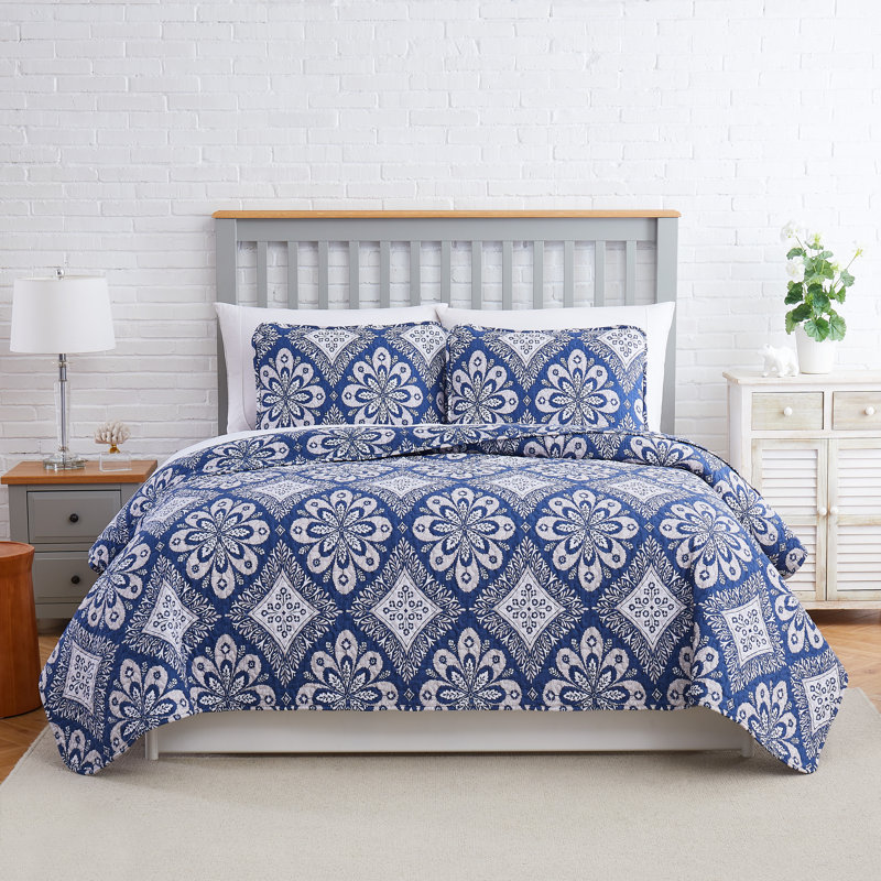 Tranquility Microfiber Quilt Set, Blue, Full/Queen Quilt + 2 Shams