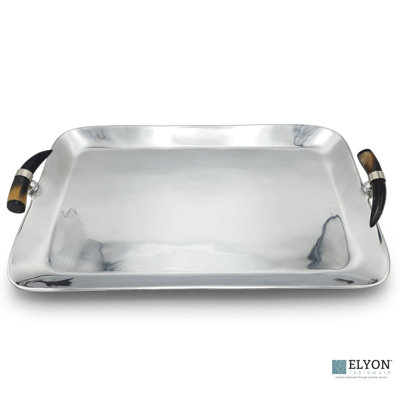 Savanna Elegance 21" Rectangle Serving Tray Platter Handmade Horn Handles