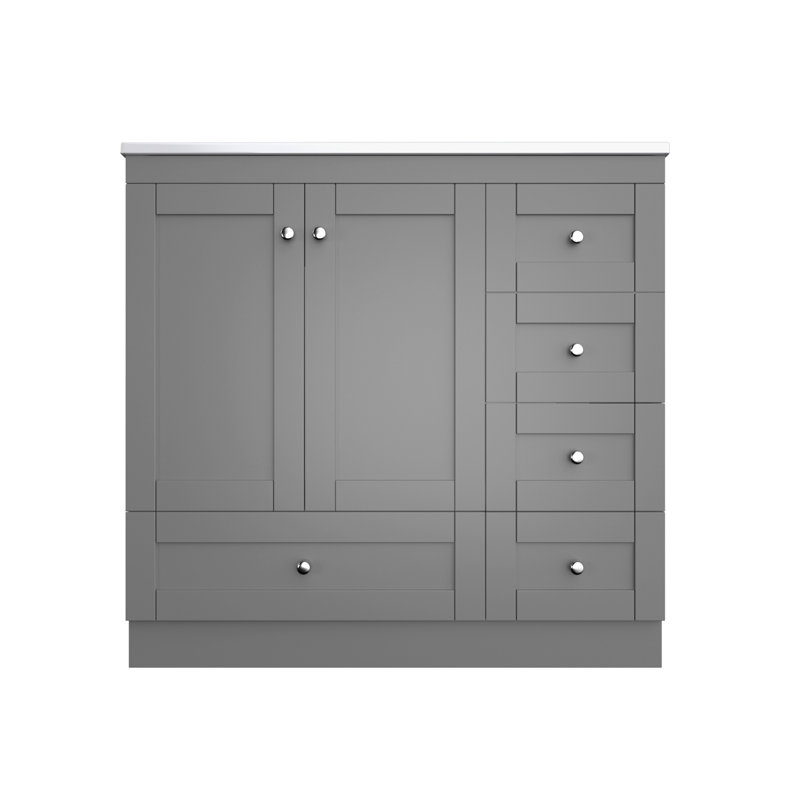 Meuble-lavabo autoportant de 36 po de style Shaker: lavabo en céramique, 4 tiroirs à fermeture en douceur et 2 portes à fermeture en douceur pour beaucoup de rangement