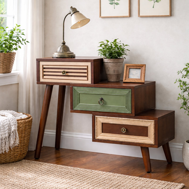 Fienley Staggered 3-Drawer Accent Cabinet With Artistic Mixed Color,Vintage Handles