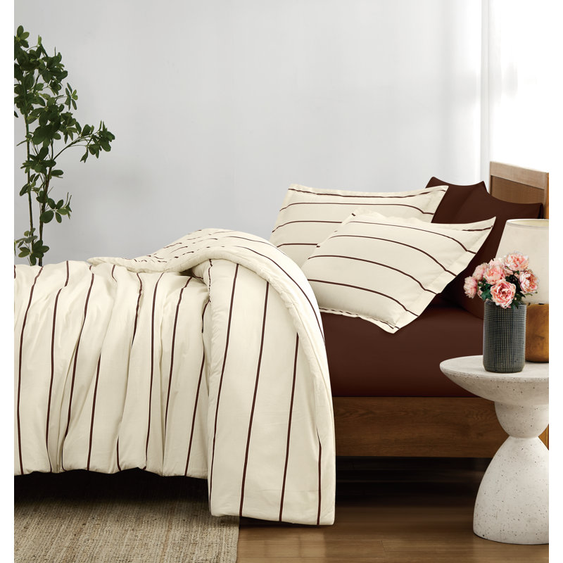 Brooklyn Loom Hayward Stripe Comforter Set, Ivory/Brown, Queen Comforter + 2 Standard Shams