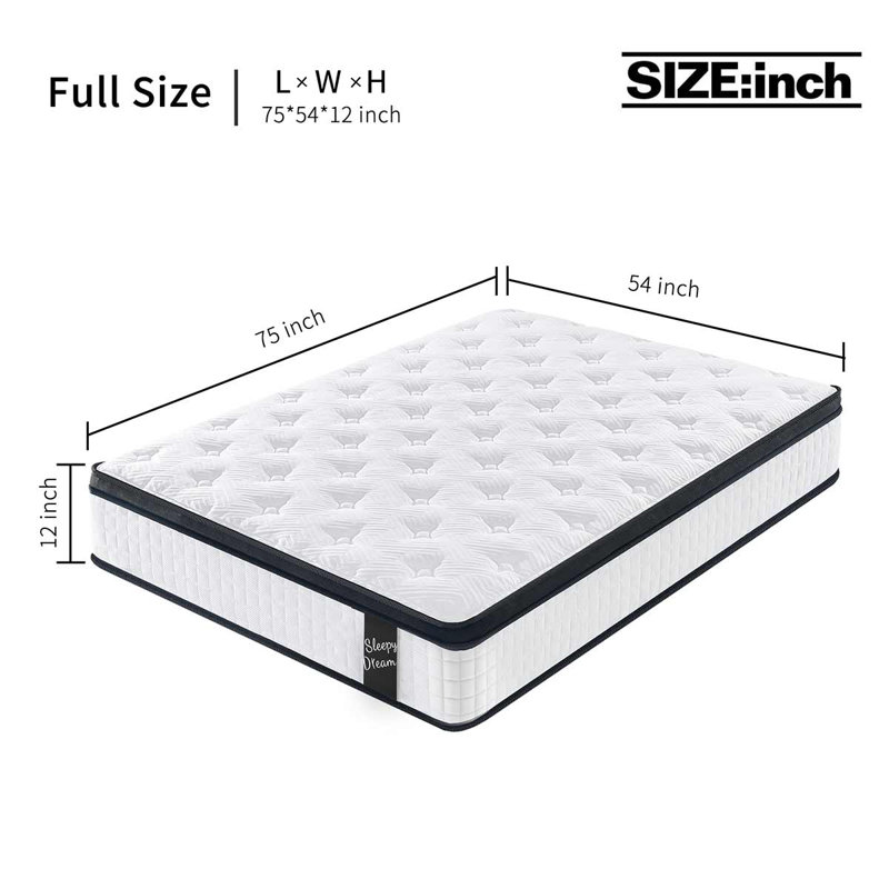 12 Inch Hybrid Mattress Pocket Spring Memory Foam Medium Firm Mattress In A Box, Full