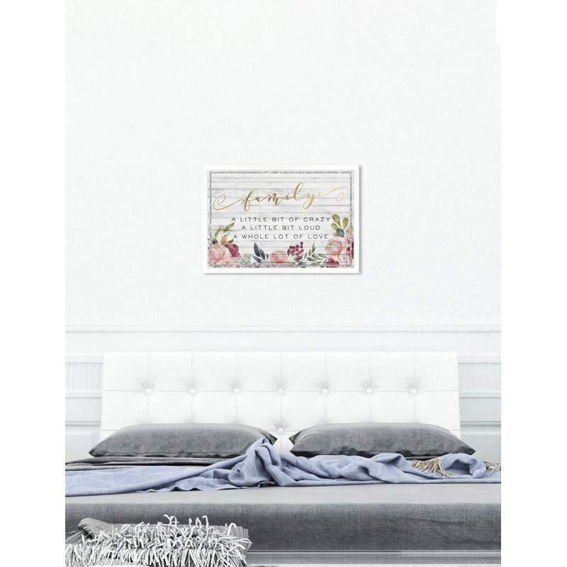 «Family Floral Love» - Art textuel, H 38 po x l 26 po x P 0,5 po, Cadre photo