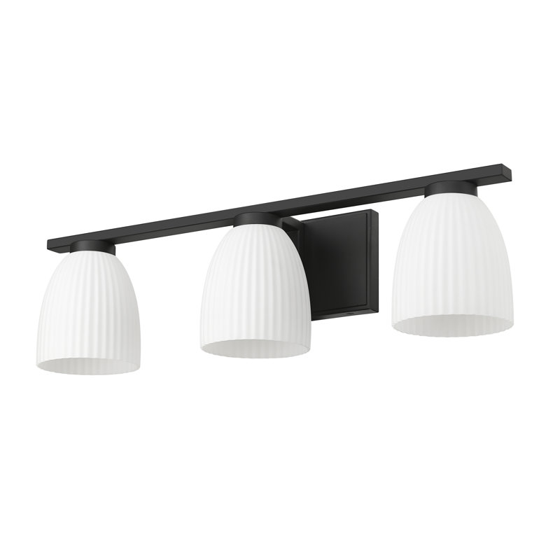 Coiffeuse Mateo, Noir mat, H 6,5 po x l 24 po x P 6,5 po, Trois lumières