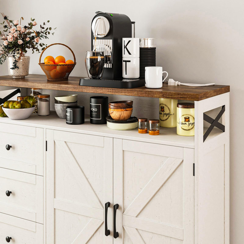 Buffet Farmhouse avec tiroirs, Blanc