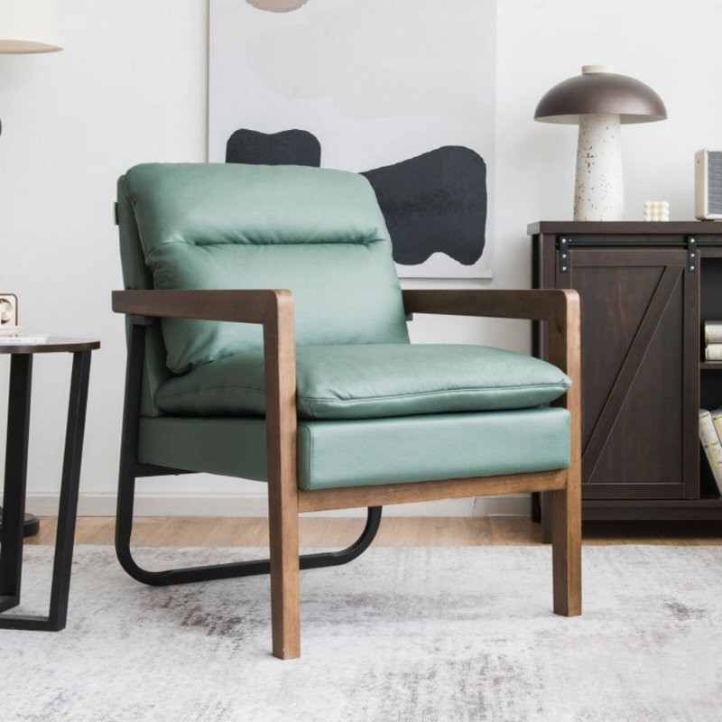 Chaise simple avec dossier rembourré très épais, Cuir vert
