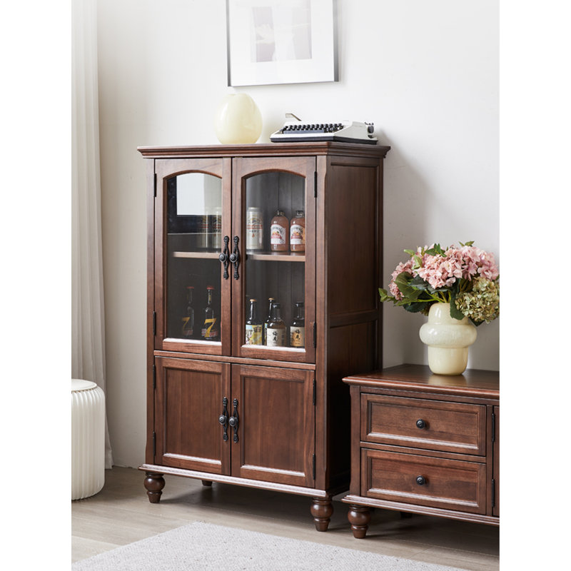 Functional Walnut Storage Cabinet with Glass Doors