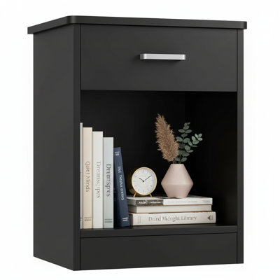 2-Tier Modern Nightstand, Side Table with Drawer & Storage Shelf for Bedroom Home Office