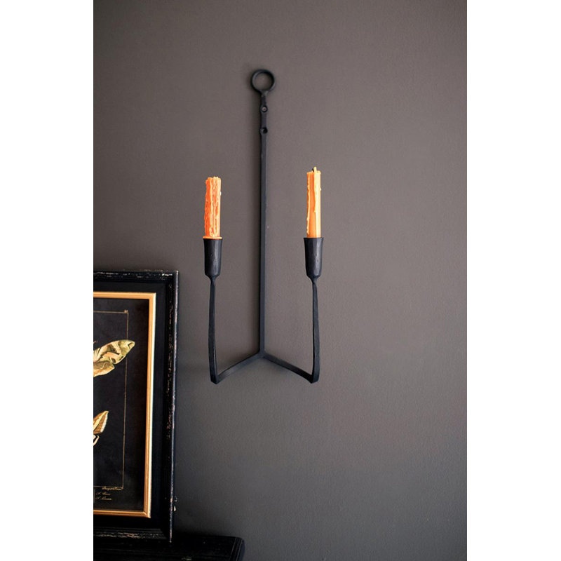  Hook-Style Forged-Iron Wall Sconce – 21"H Double Taper Candle Holder, Set Of 2