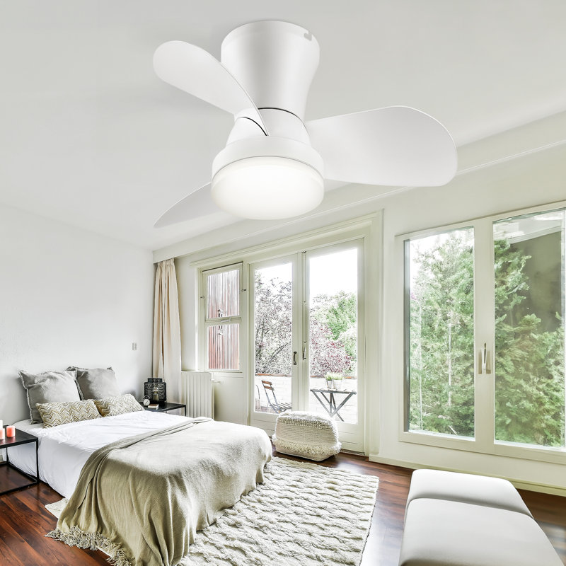 22‘’ Ceiling Fan with Remote Control and Light Kit Included for Small Rooms, White, 22"