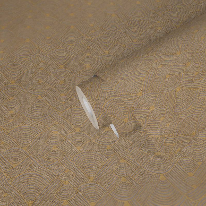 Fusion Geometric Swirl Motif 32.97' L x 20.87" W Wallpaper Roll, Gray/Yellow